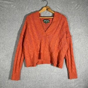 American‎ Eagle Y2K baggy cable knit hooded sweater coral/salmon